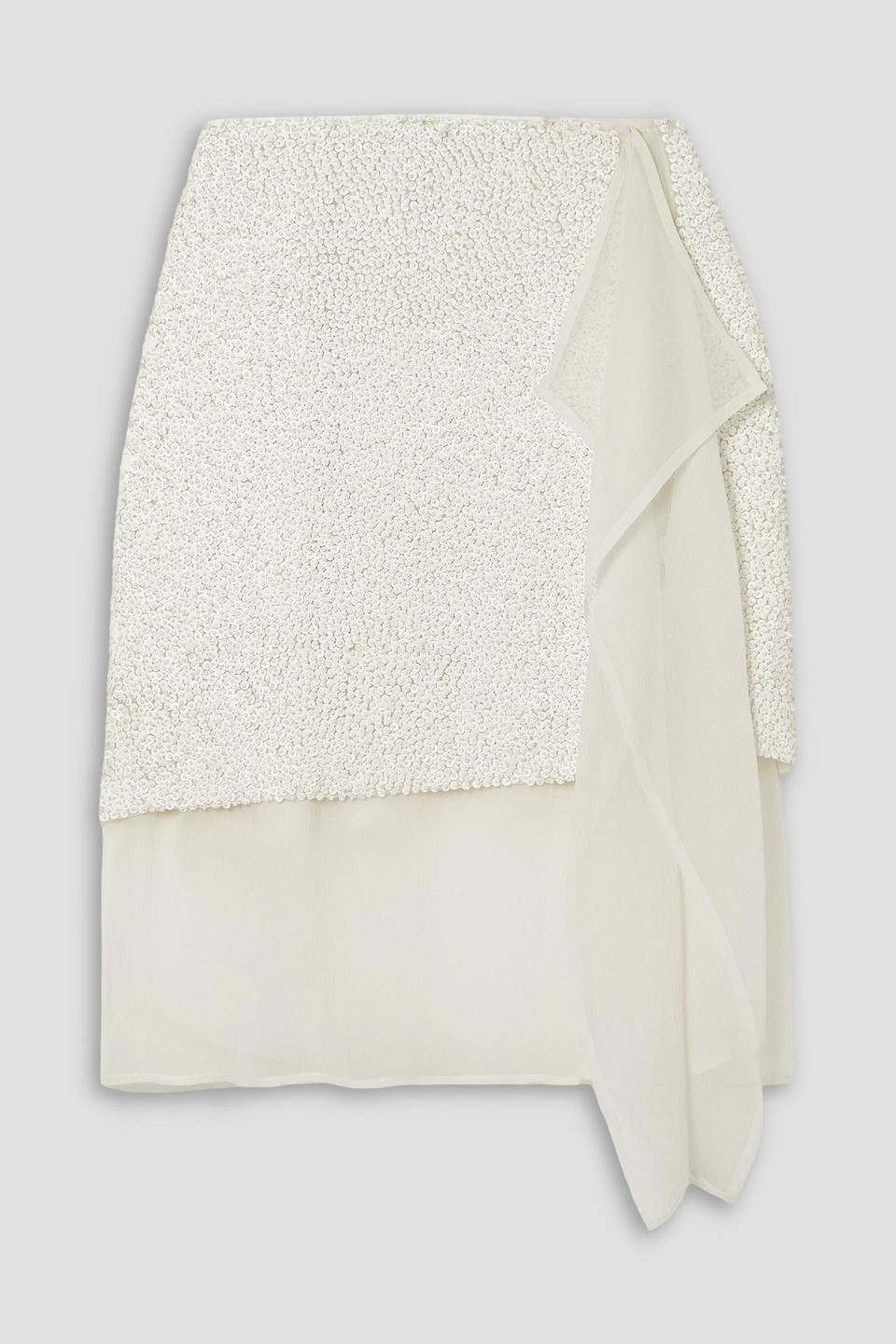 Dries Van Noten Ruffled Sequined Georgette Mini Wrap Skirt In White