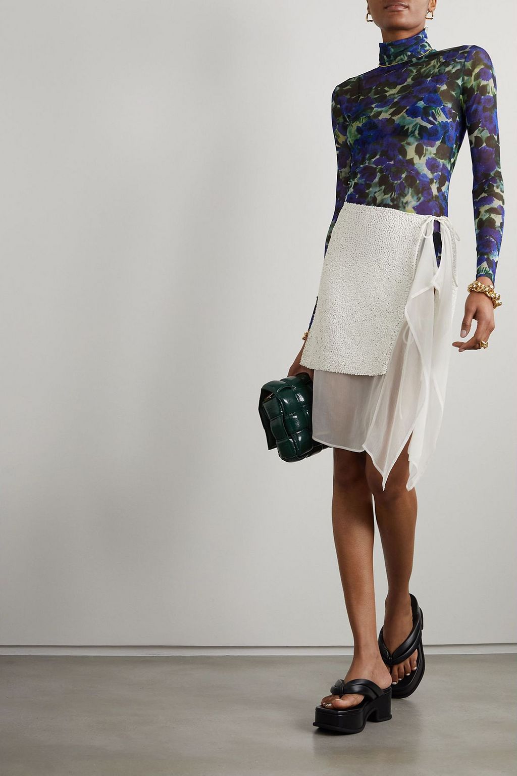 DRIES VAN NOTEN Ruffled sequined georgette mini wrap skirt