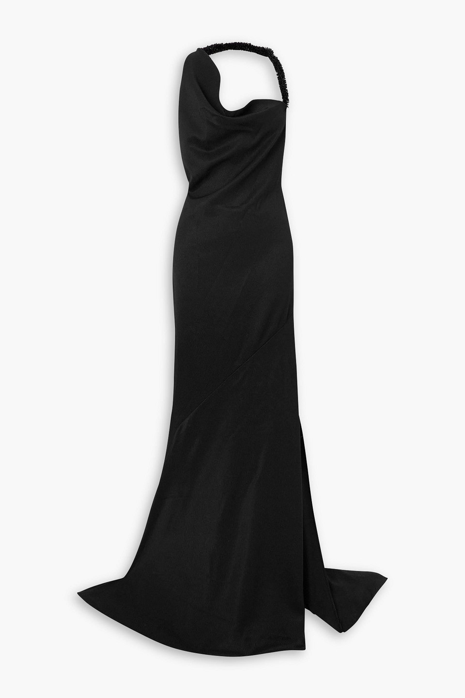 Maticevski Desires Asymmetric Bead-embellished Twill Halterneck Gown In Black