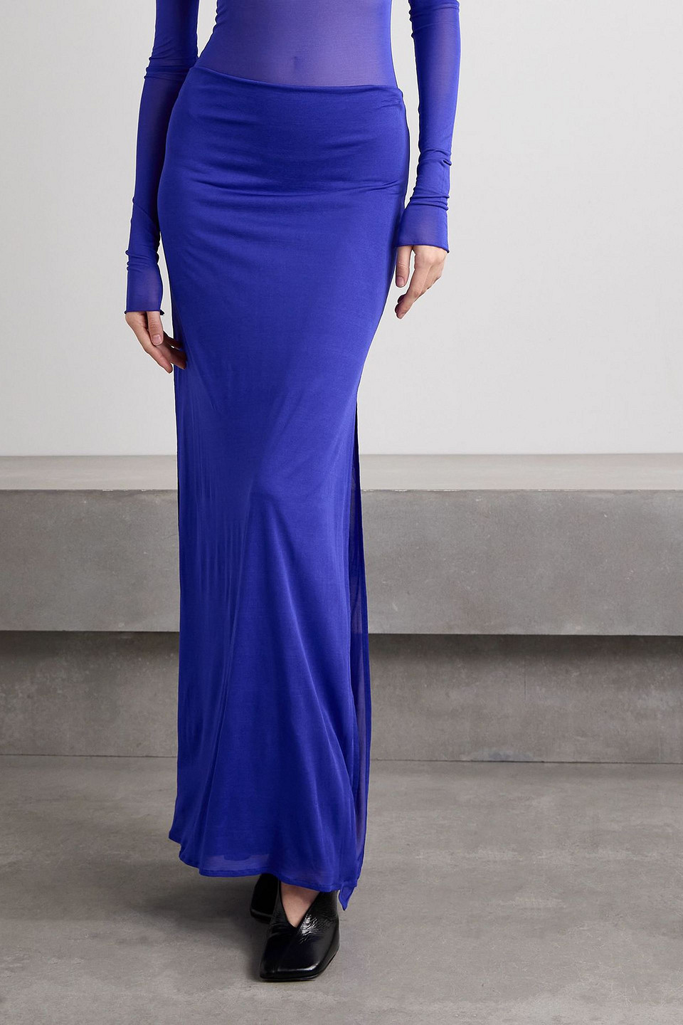 Ann Demeulemeester Tana Layered Jersey Maxi Skirt In Blue