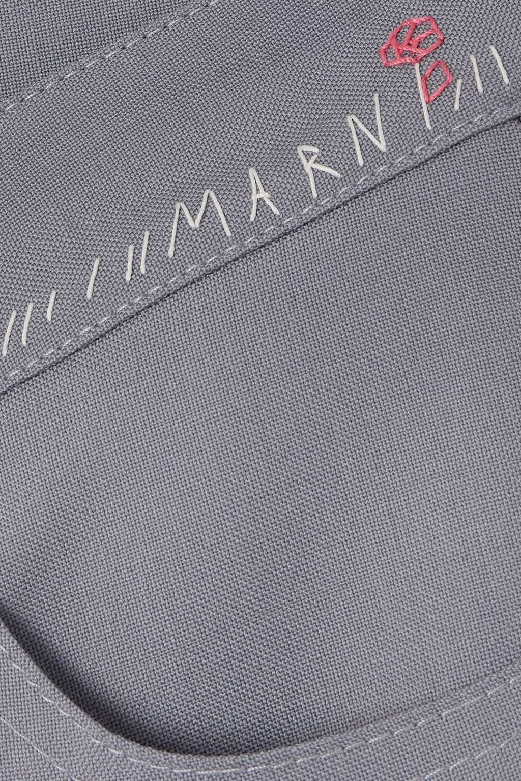 MARNI Embroidered grain de poudre wool and mohair-blend flared pants