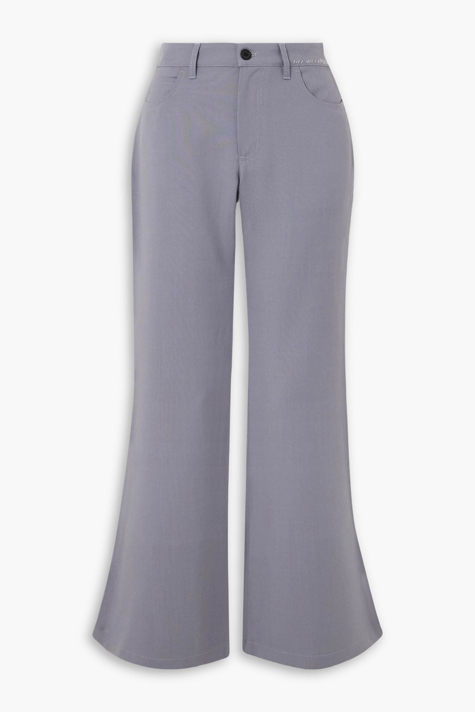 Marni Embroidered Grain De Poudre Wool And Mohair-blend Flared Pants In Purple