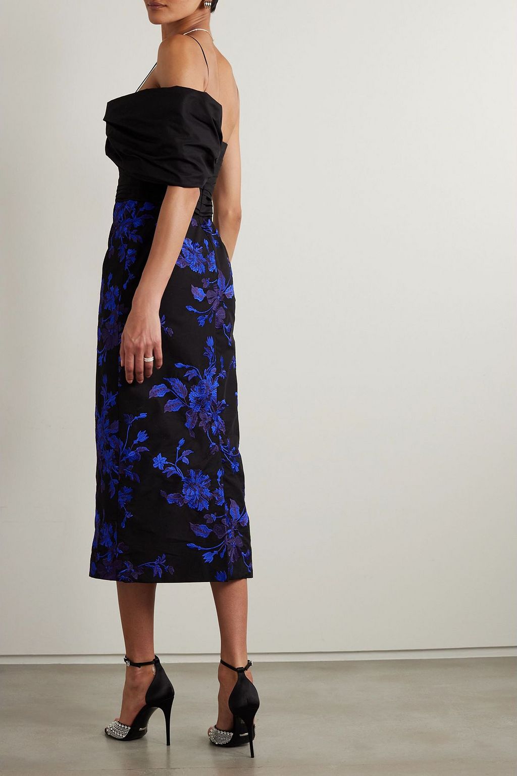 ERDEM One-shoulder embroidered cotton-faille midi dress