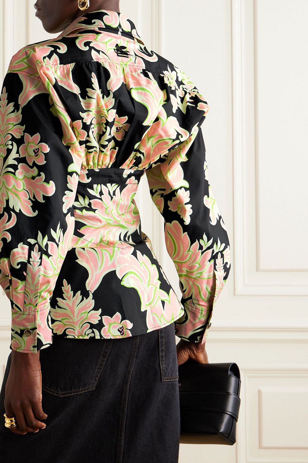 ETRO Embroidered floral-print cotton-poplin shirt
