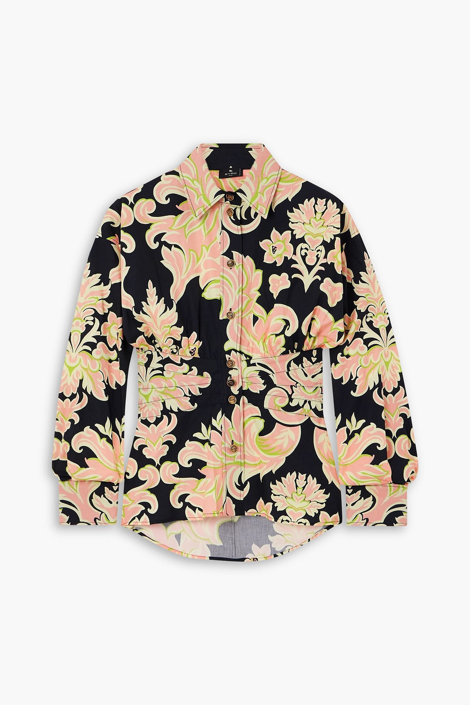 Embroidered floral-print cotton-poplin shirt