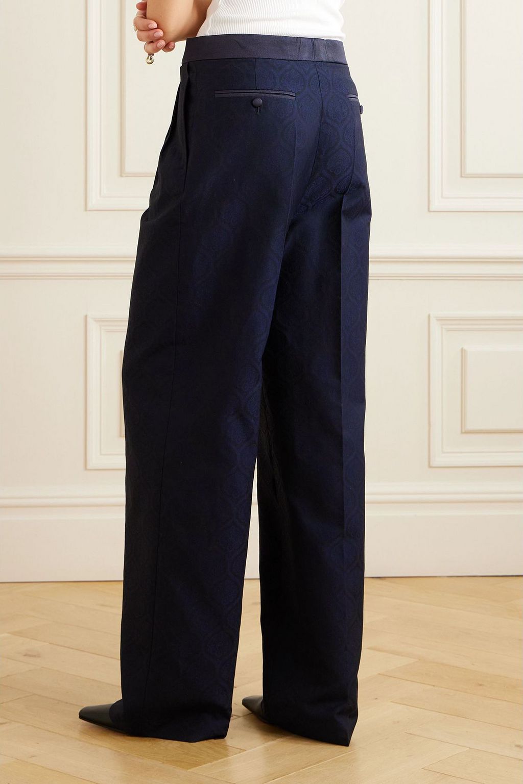 ETRO Pleated silk-trimmed cotton and wool-blend jacquard wide-leg pants