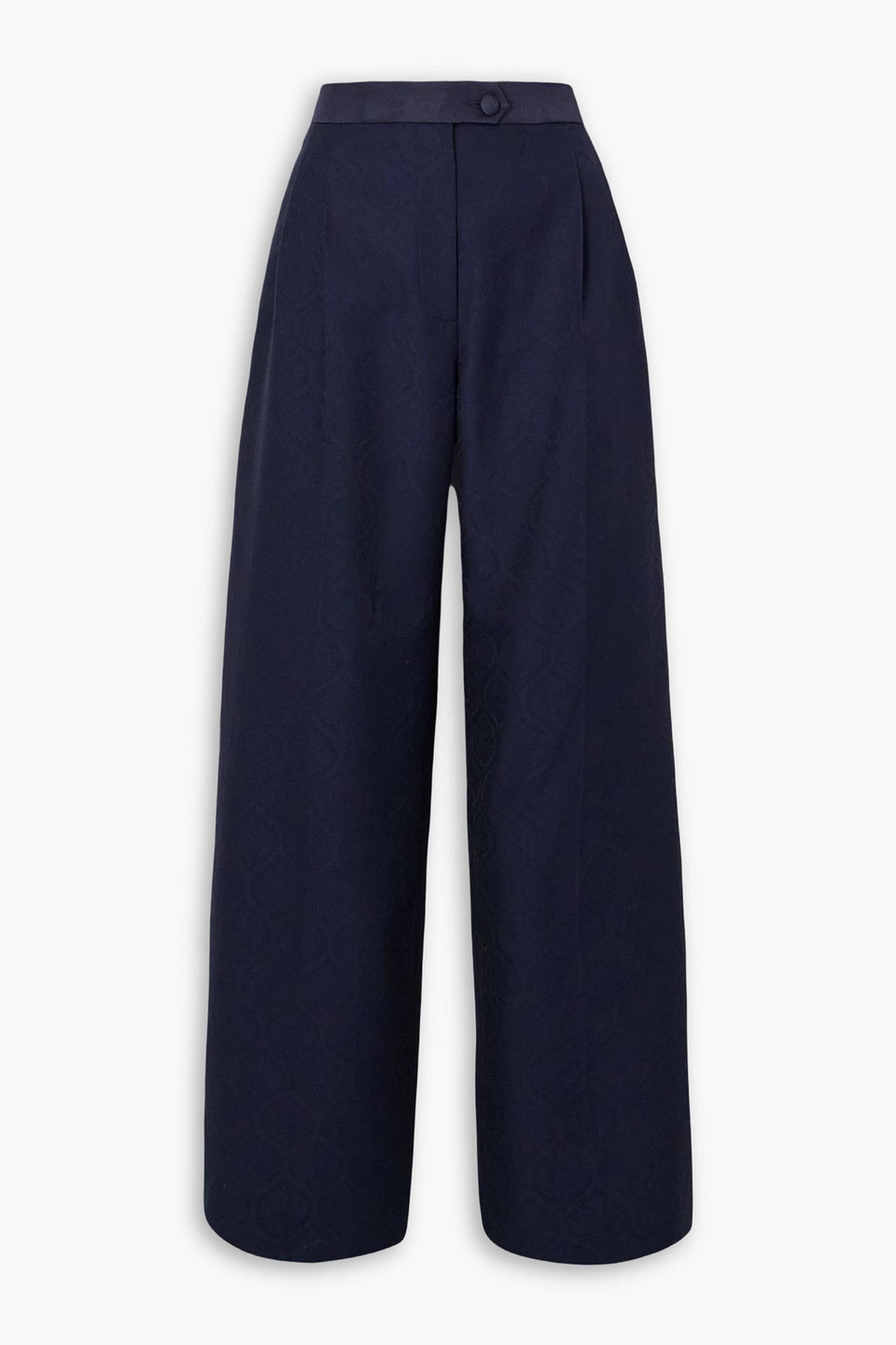 Pleated silk-trimmed cotton and wool-blend jacquard wide-leg pants