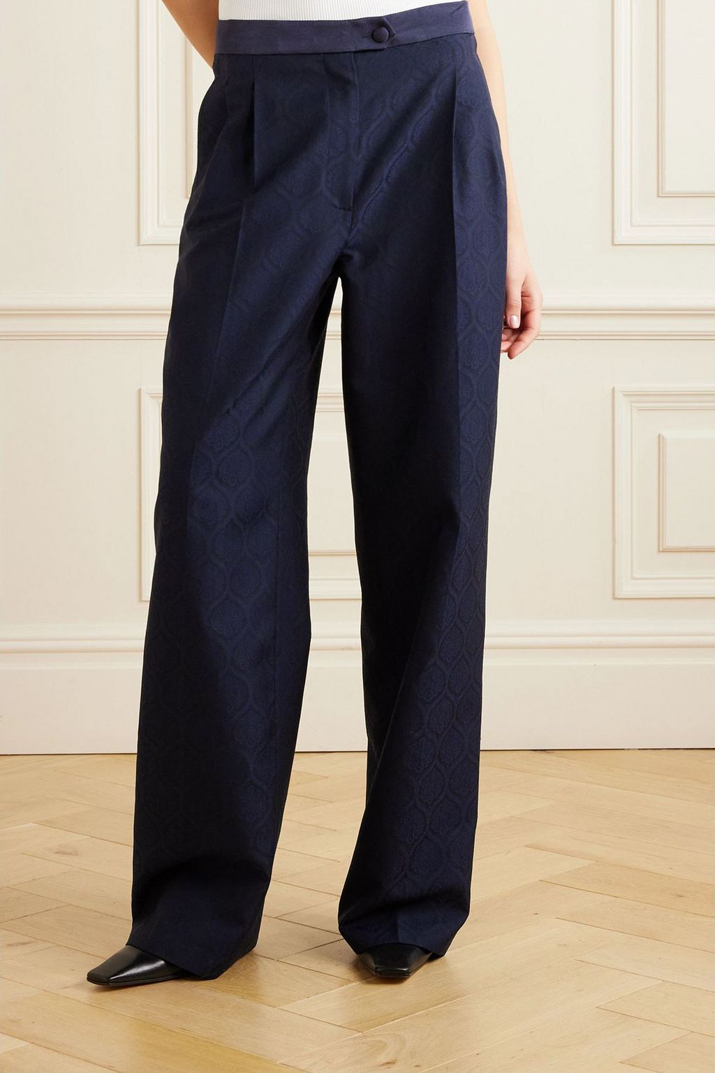 ETRO Pleated silk-trimmed cotton and wool-blend jacquard wide-leg pants