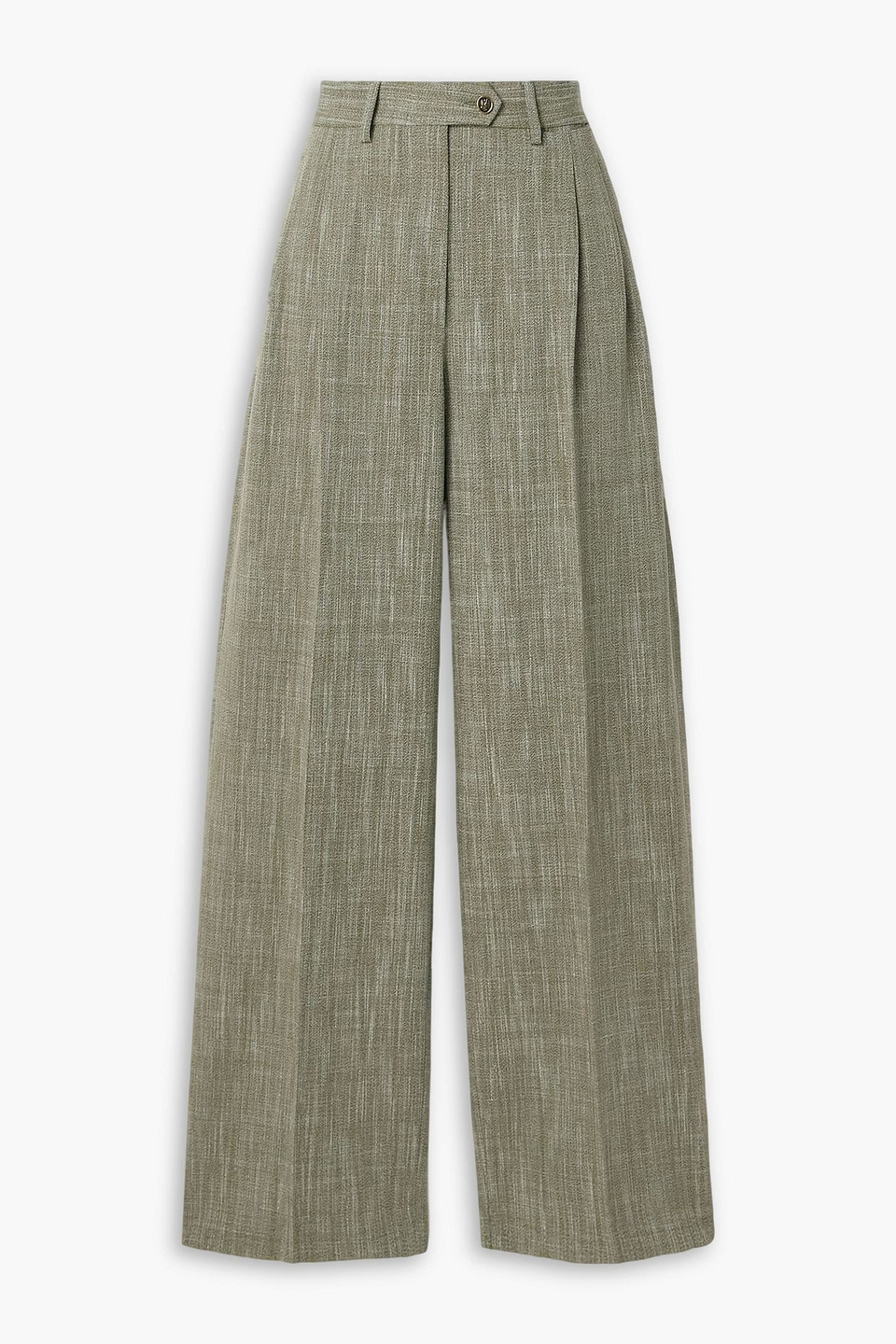 Pleated checked woven wide-leg pants