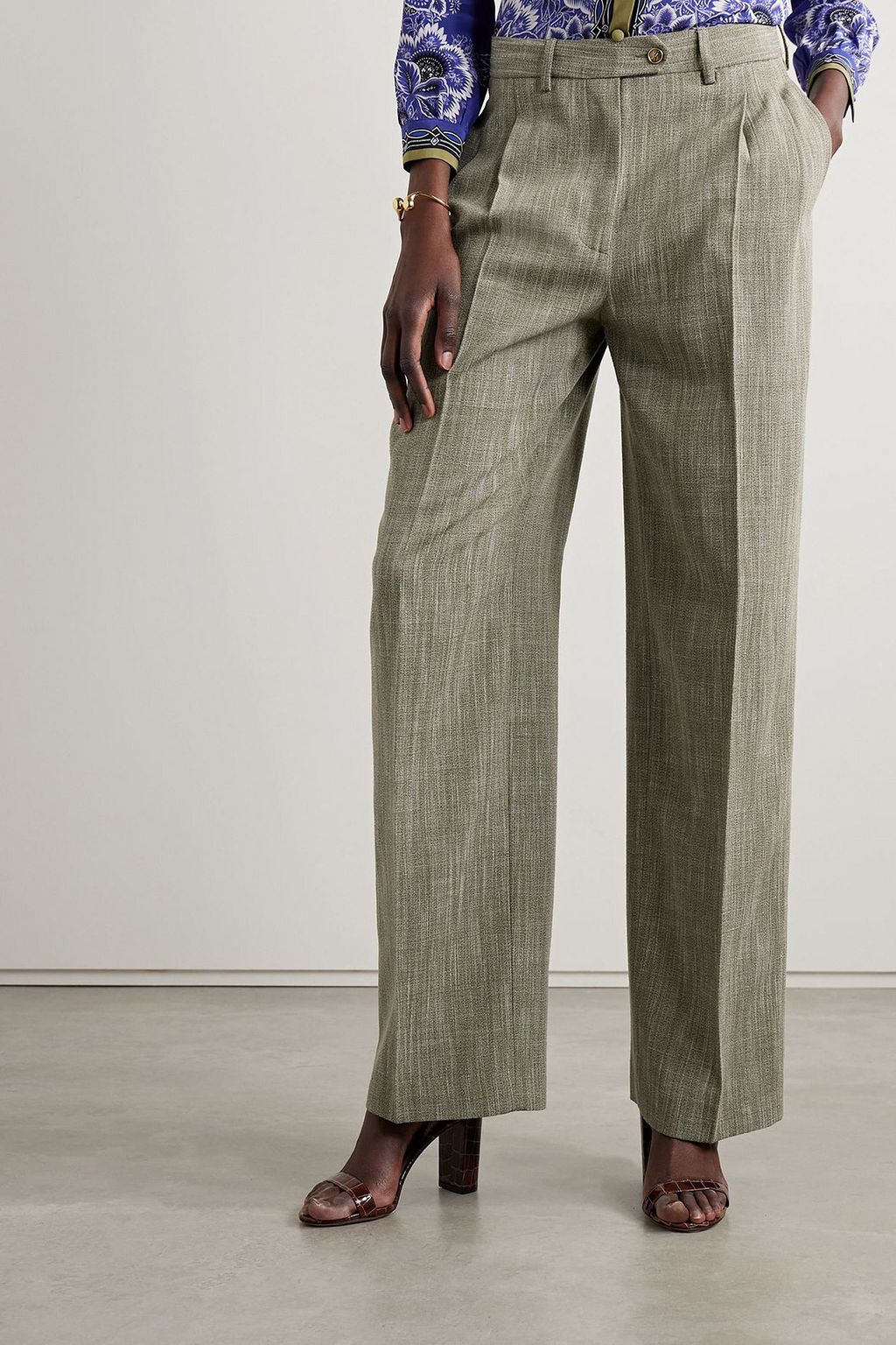 ETRO Pleated checked woven wide-leg pants