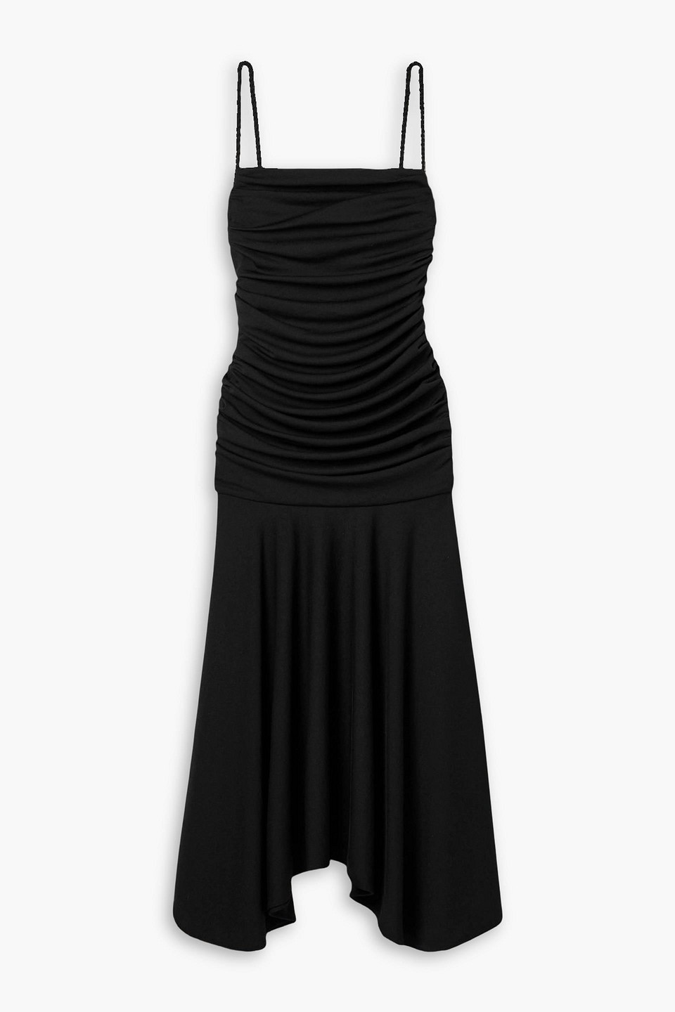 Interior The Viradora Asymmetric Ruched Crepe Midi Dress In Black