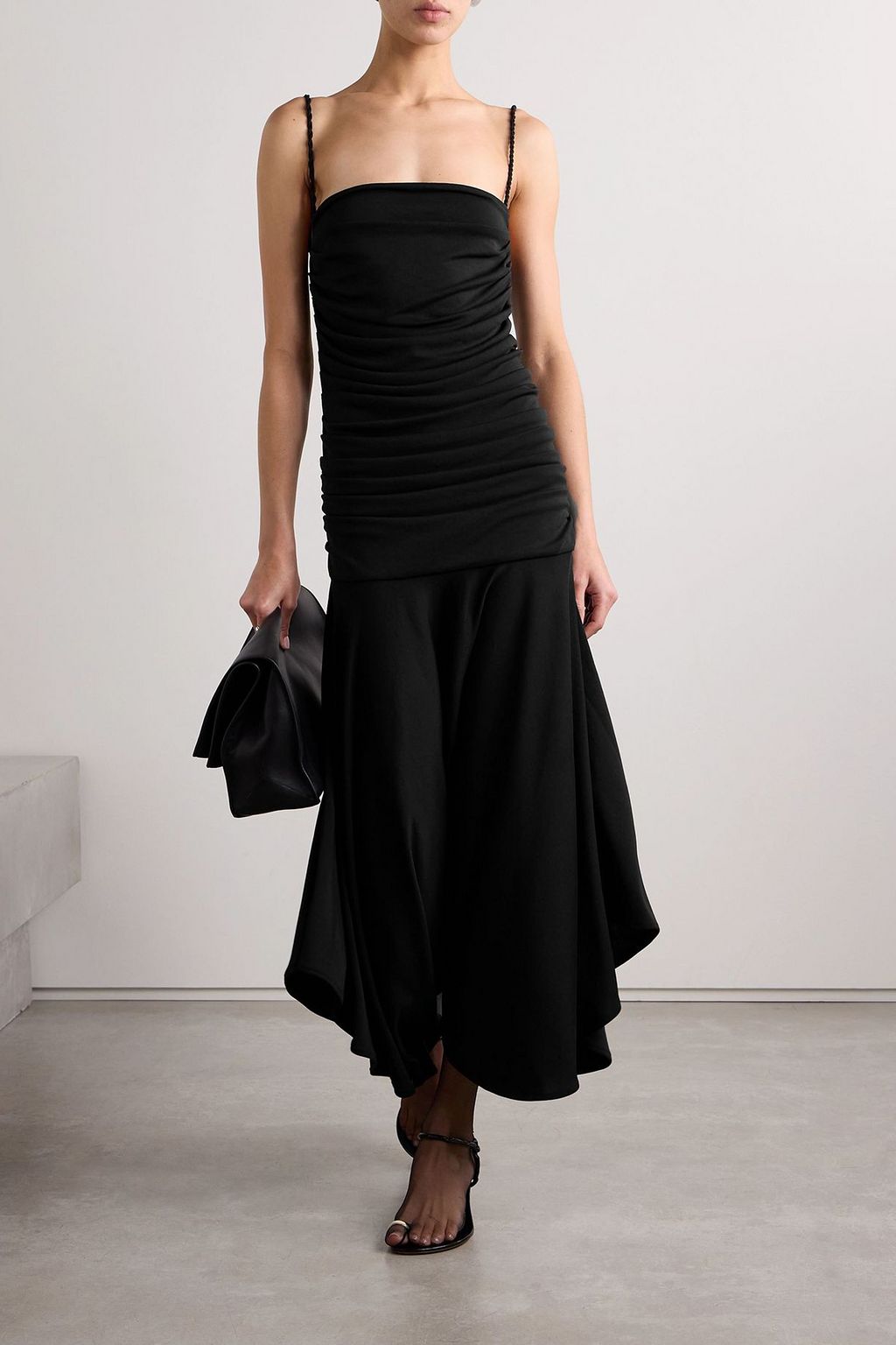 INTERIOR The Viradora asymmetric ruched crepe midi dress