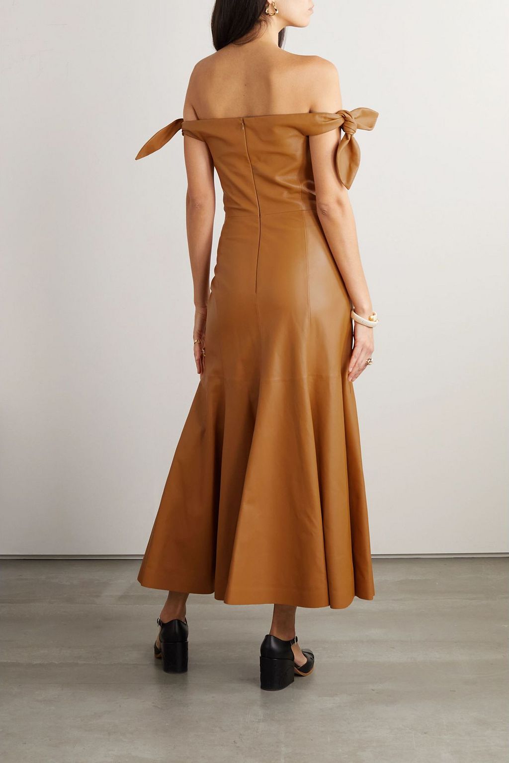 GABRIELA HEARST Eda off-the-shoulder knotted leather midi dress