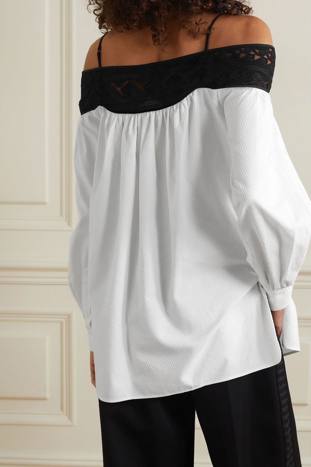 GABRIELA HEARST Augustin cold-shoulder lace-trimmed embroidered cotton blouse