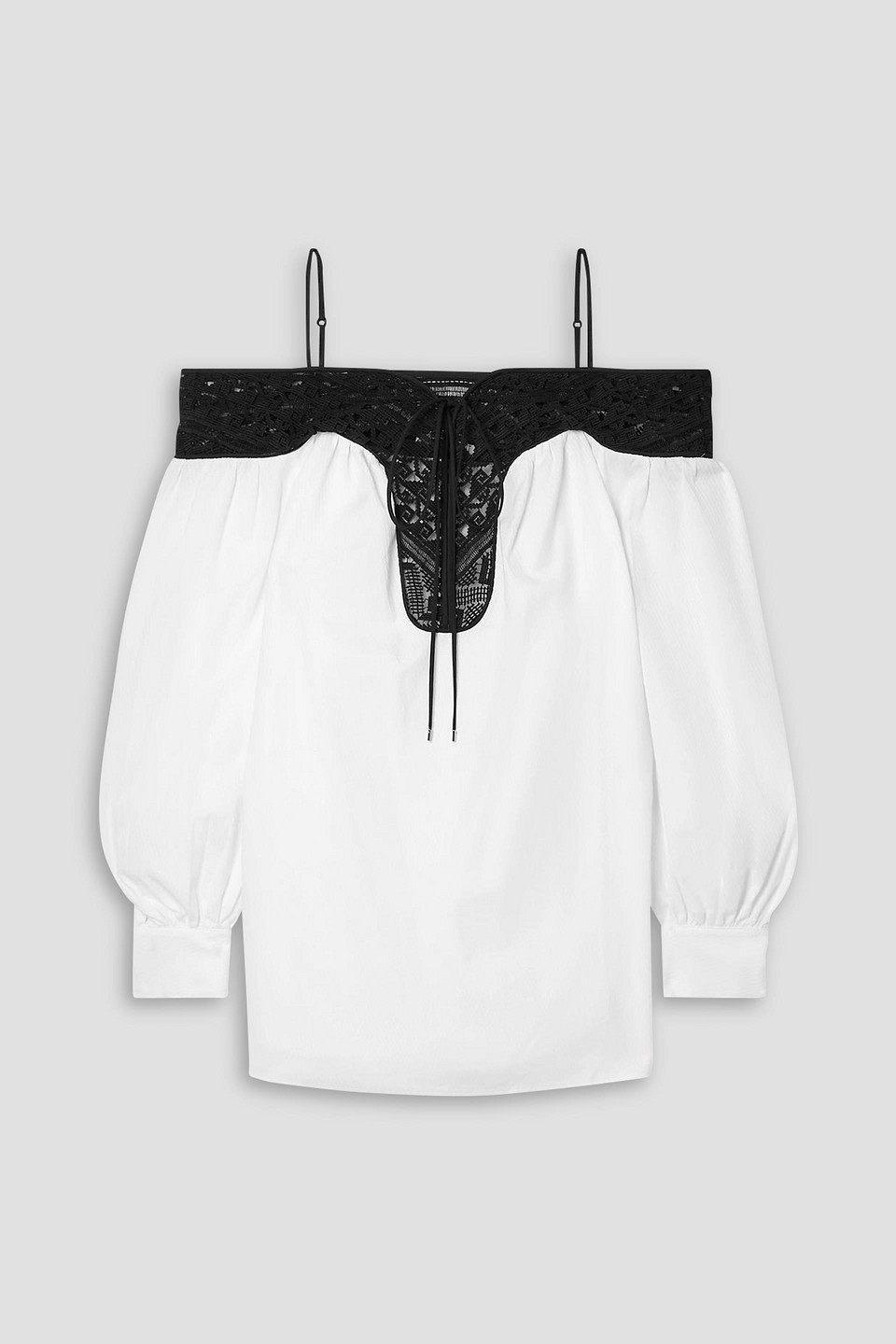 Augustin cold-shoulder lace-trimmed embroidered cotton blouse