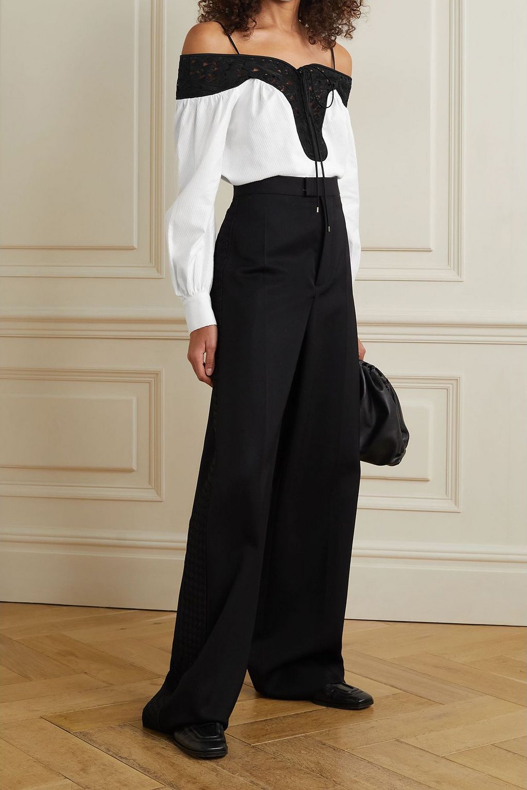 GABRIELA HEARST Augustin cold-shoulder lace-trimmed embroidered cotton blouse