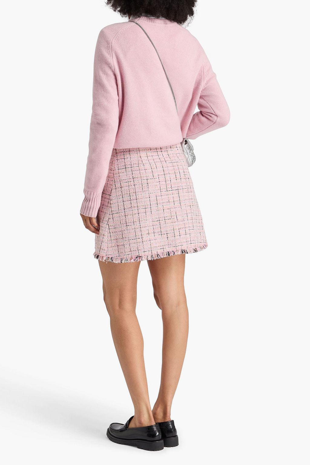MAJE Frayed metallic tweed mini skirt