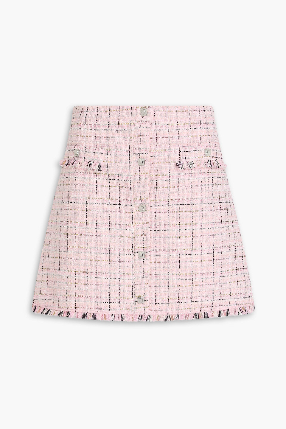 maje - frayed metallic cotton-blend tweed mini skirt - pink - fr 36