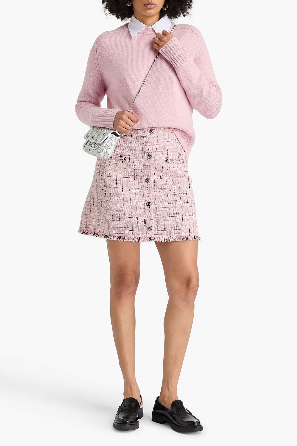MAJE Frayed metallic tweed mini skirt