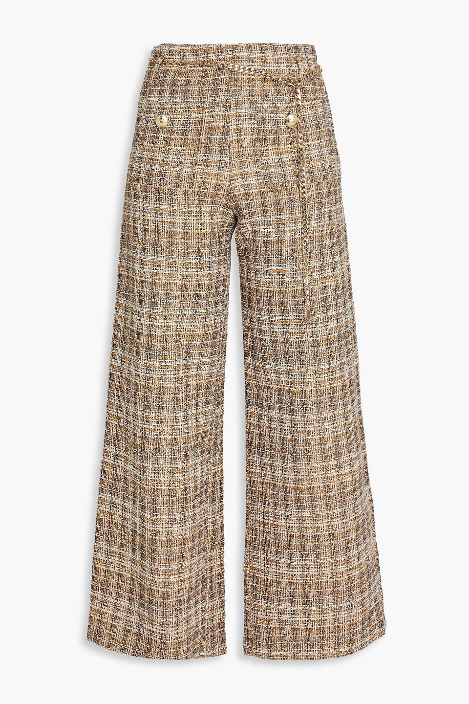 Maje Belted Tweed Wide-leg Pants In Neutral