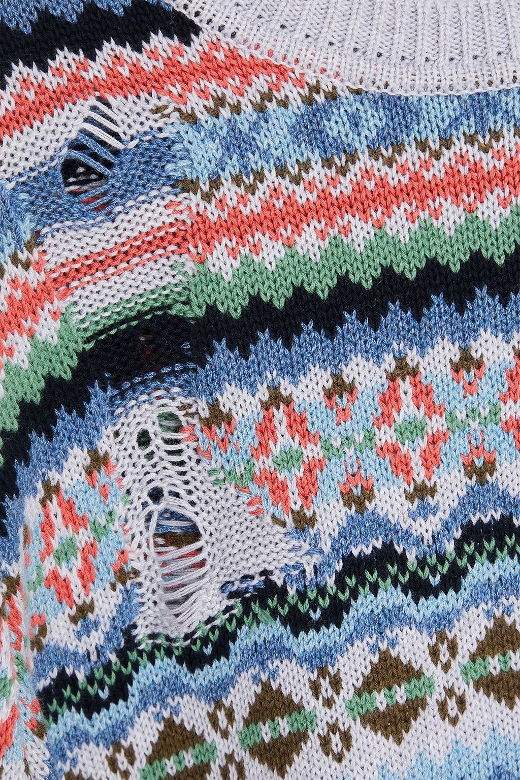COTTON BY AUTUMN CASHMERE Distressed Fair Isle cotton sweater