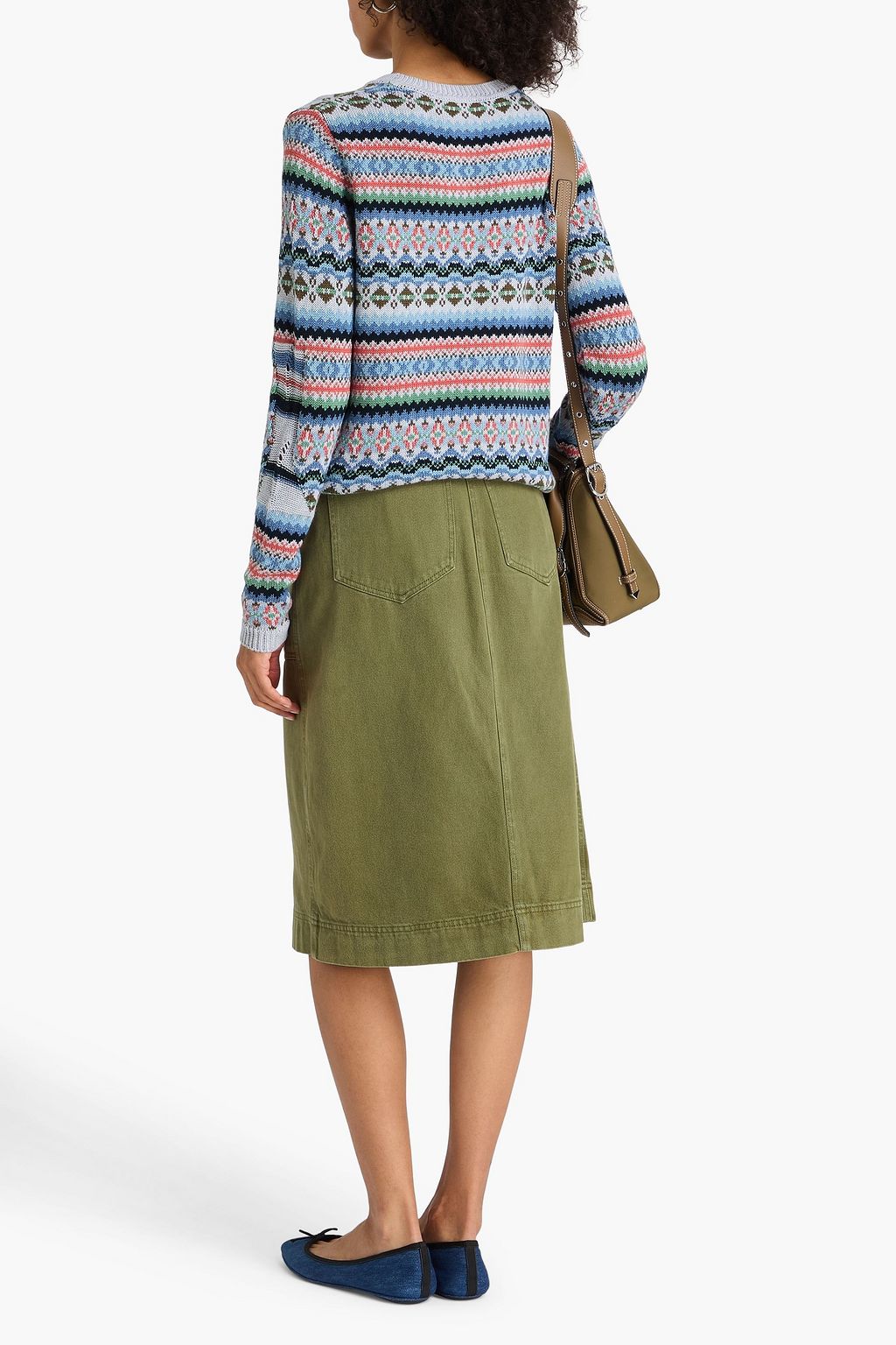 COTTON BY AUTUMN CASHMERE Distressed Fair Isle cotton sweater