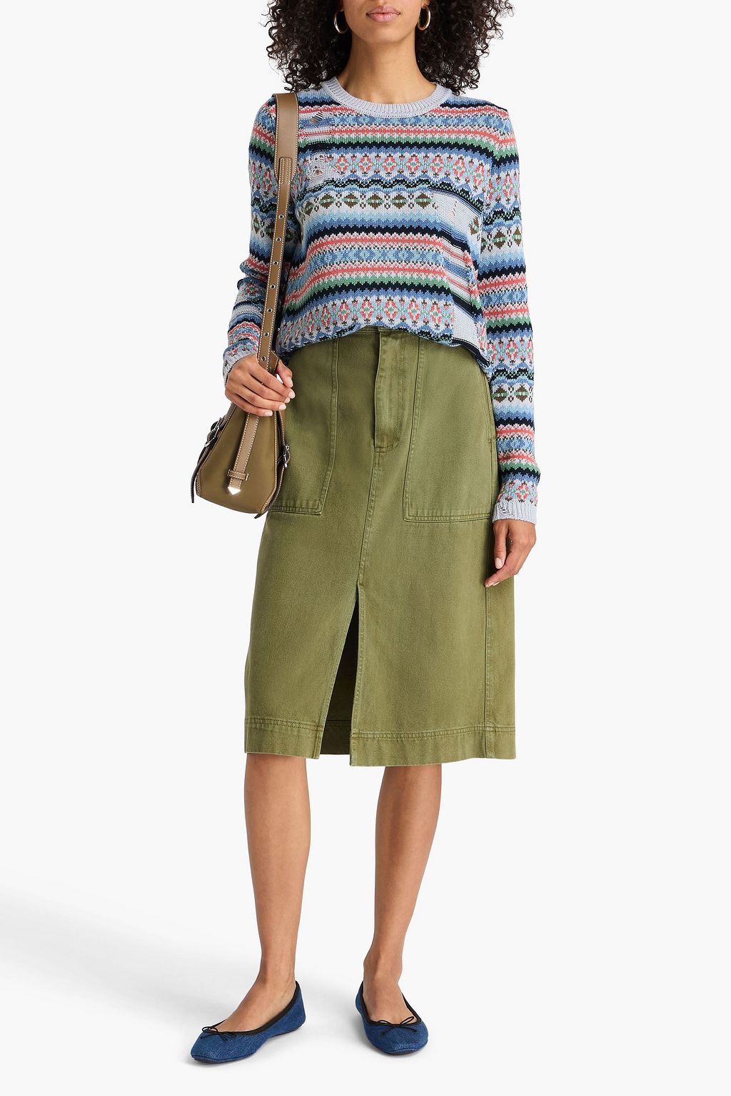 COTTON BY AUTUMN CASHMERE Distressed Fair Isle cotton sweater