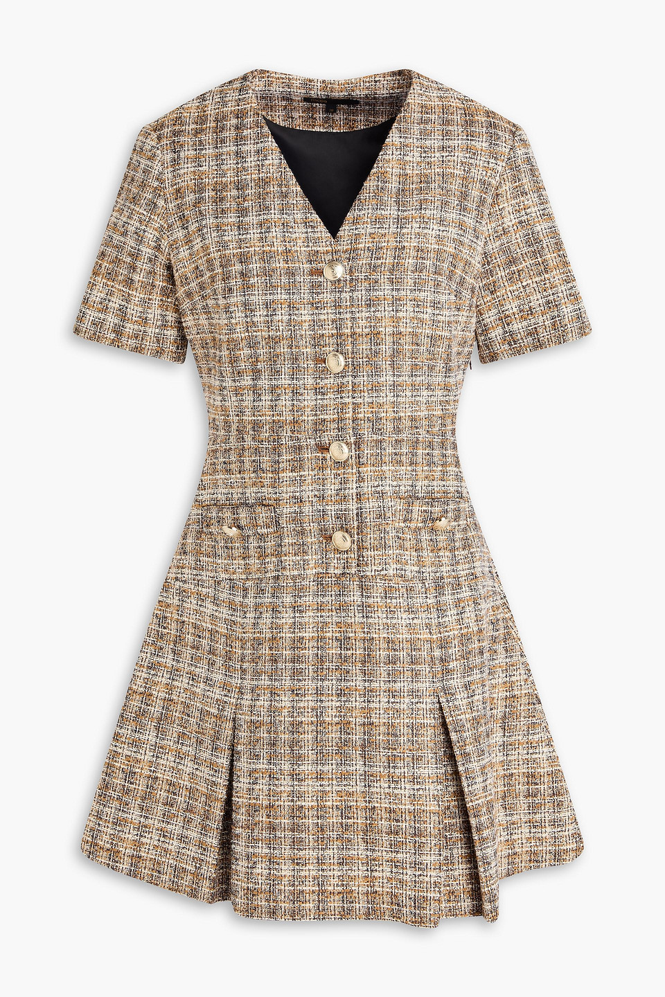 maje - pleated tweed mini dress - brown - fr 38