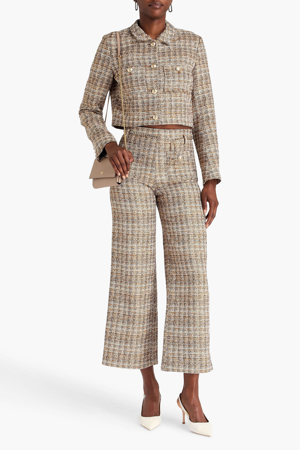  Maje - Cropped Jacke Aus Metallic-tweed - Braun - Fr 42 