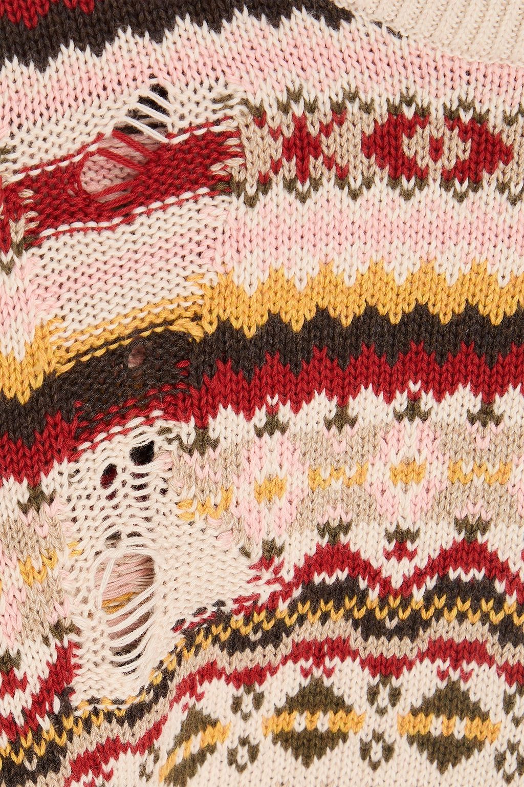 COTTON BY AUTUMN CASHMERE سويتر بتأثير معتق من القطن بحبكة Fair Isle