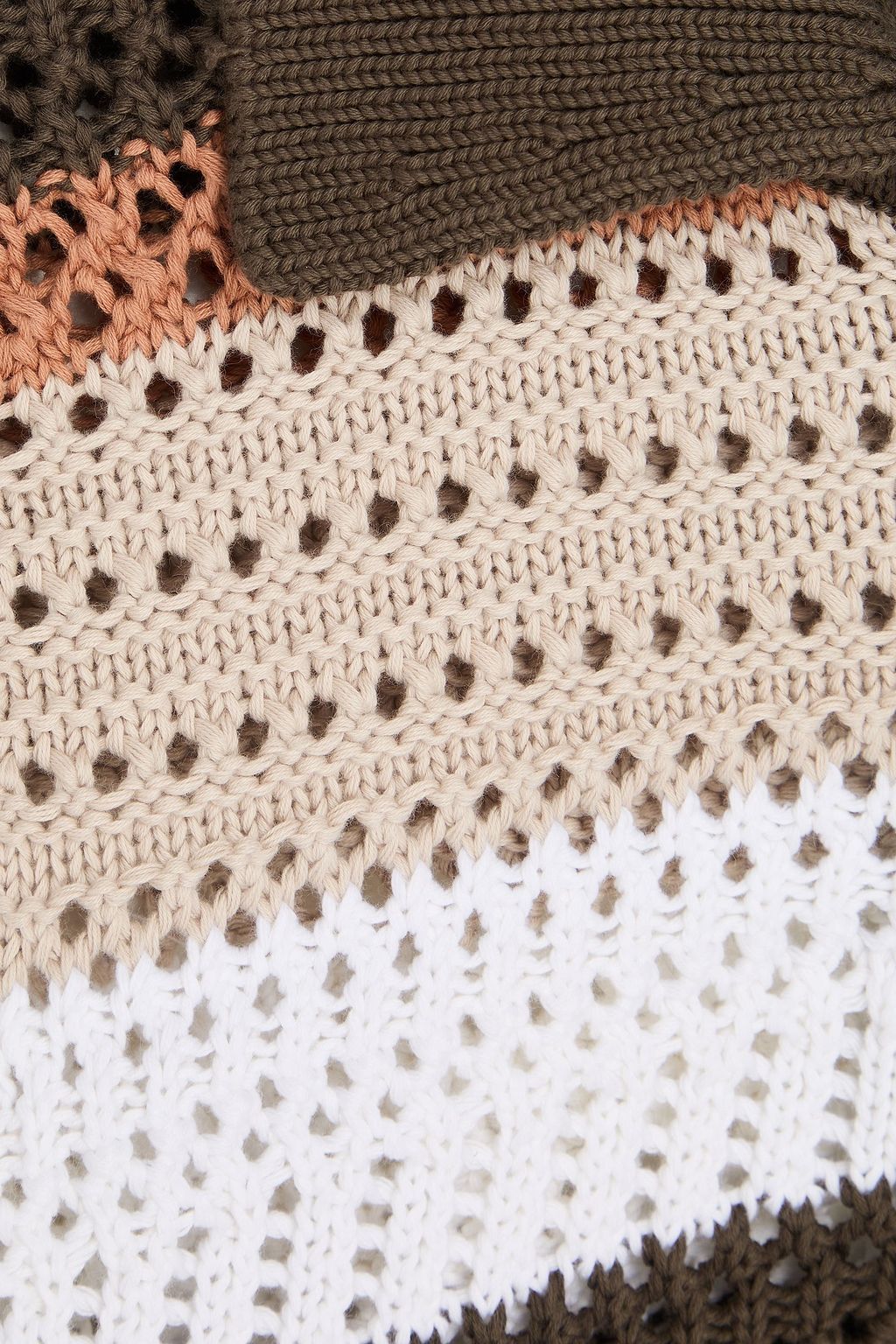 COTTON BY AUTUMN CASHMERE Striped crocheted cotton polo sweater