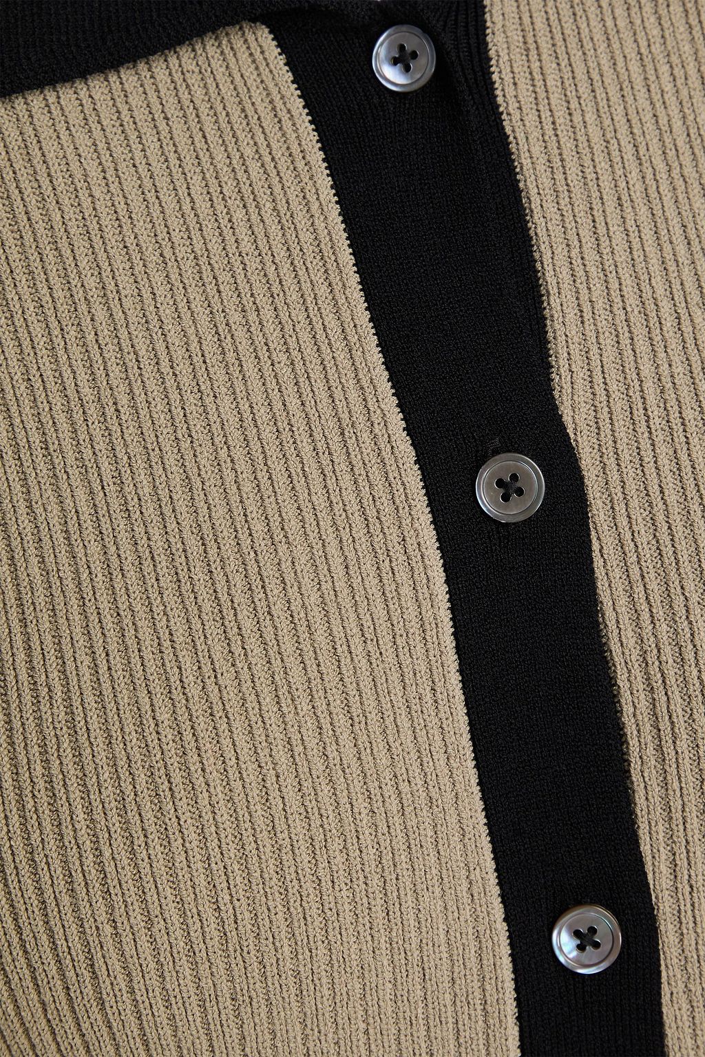 AUTUMN CASHMERE リブ編みニット ミディシャツワンピース バイカラー