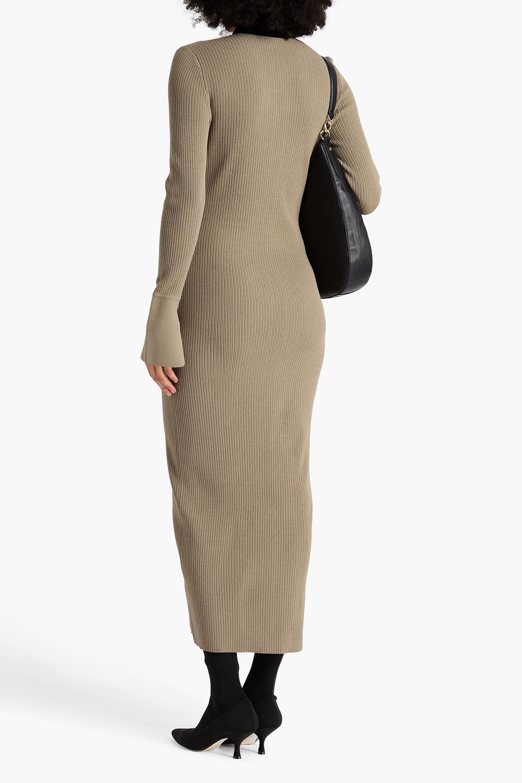 AUTUMN CASHMERE リブ編みニット ミディシャツワンピース バイカラー