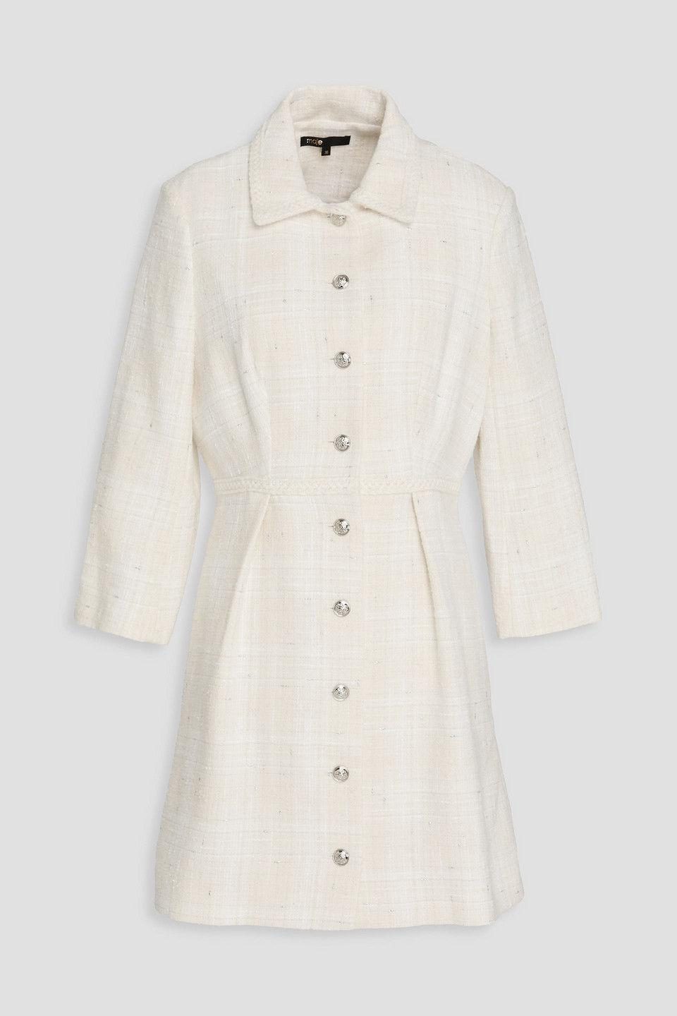 maje - metallic tweed mini shirt dress - white - fr 38
