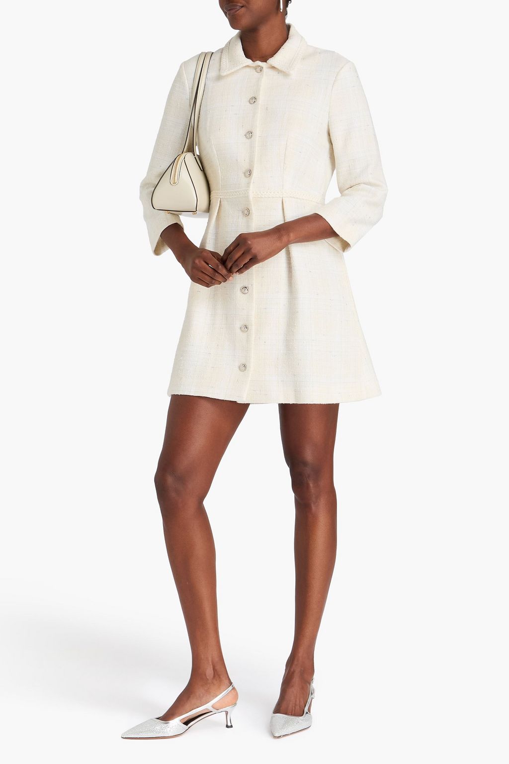 MAJE Pleated tweed mini shirt dress
