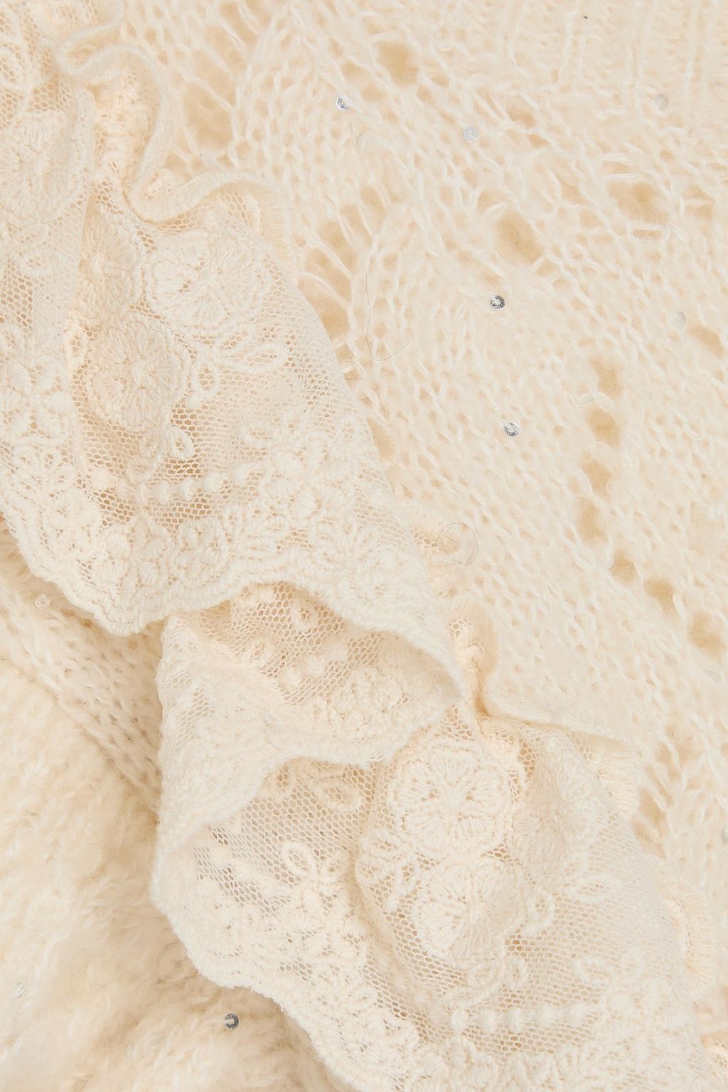 AUTUMN CASHMERE Ruffled sequin-embellished pointelle-knit cashmere-blend sweater