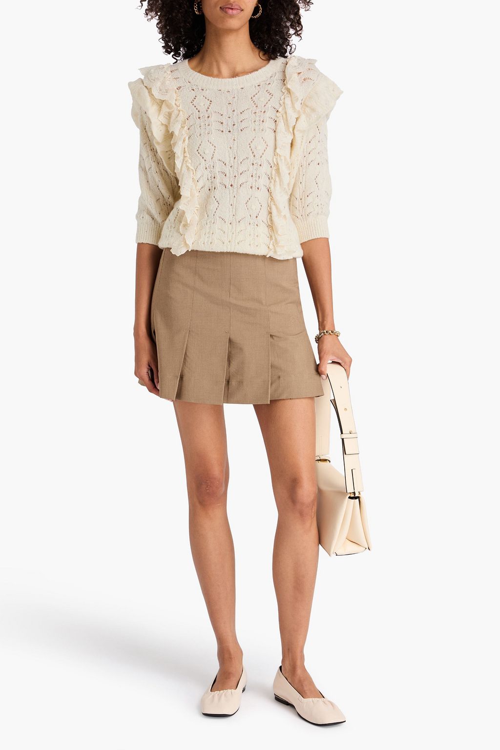 AUTUMN CASHMERE Ruffled sequin-embellished pointelle-knit cashmere-blend sweater