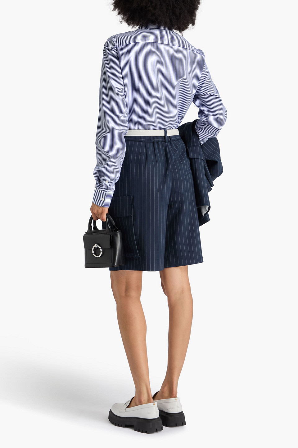 Maje - Pleated Pinstriped Wool-blend Twill Shorts - Blue - Fr 42 
