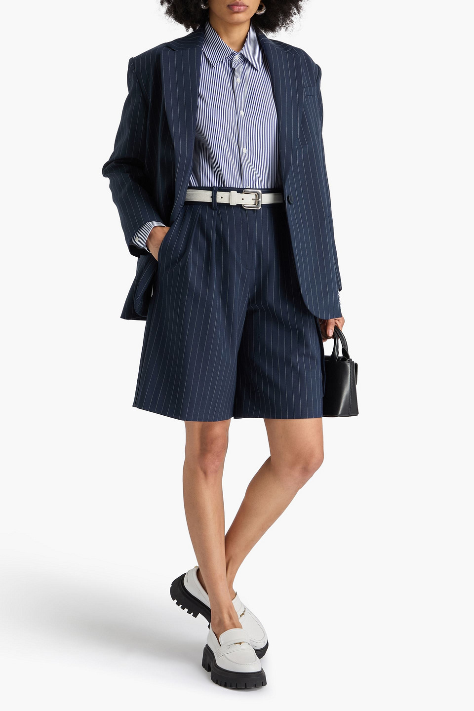  Maje - Pleated Pinstriped Wool-blend Twill Shorts - Blue - Fr 42 