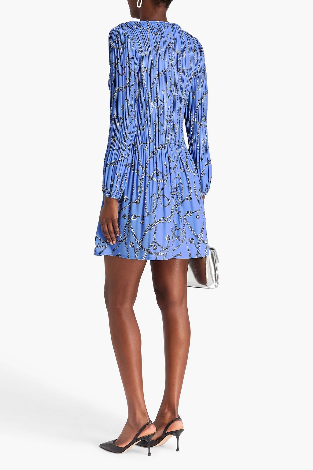 MAJE Printed plissé-satin mini dress