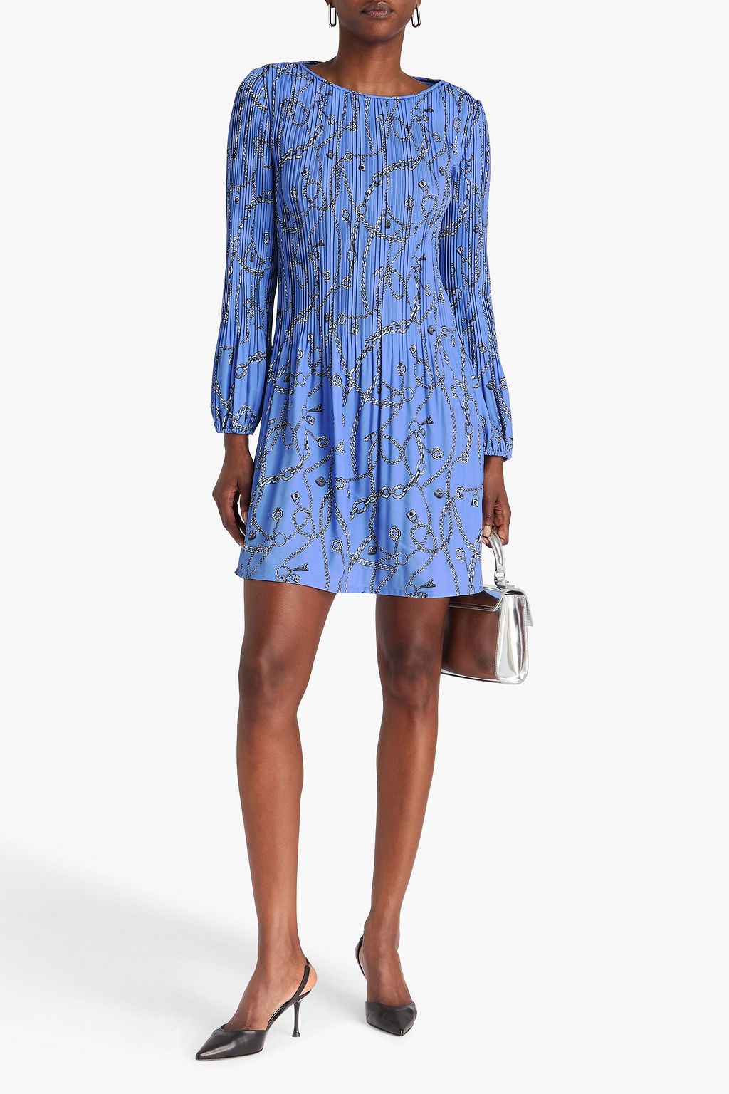 MAJE Printed plissé-satin mini dress