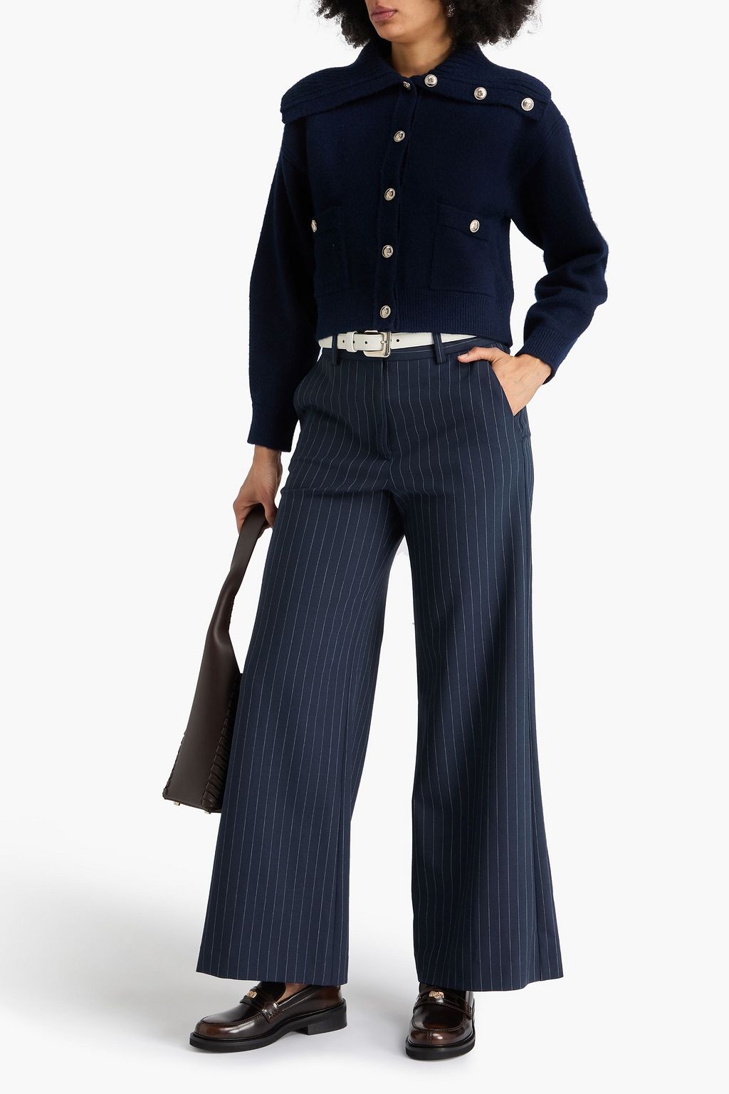 MAJE Hose mit weitem Bein aus Twill aus einer Wollmischung mit Nadelstreifen