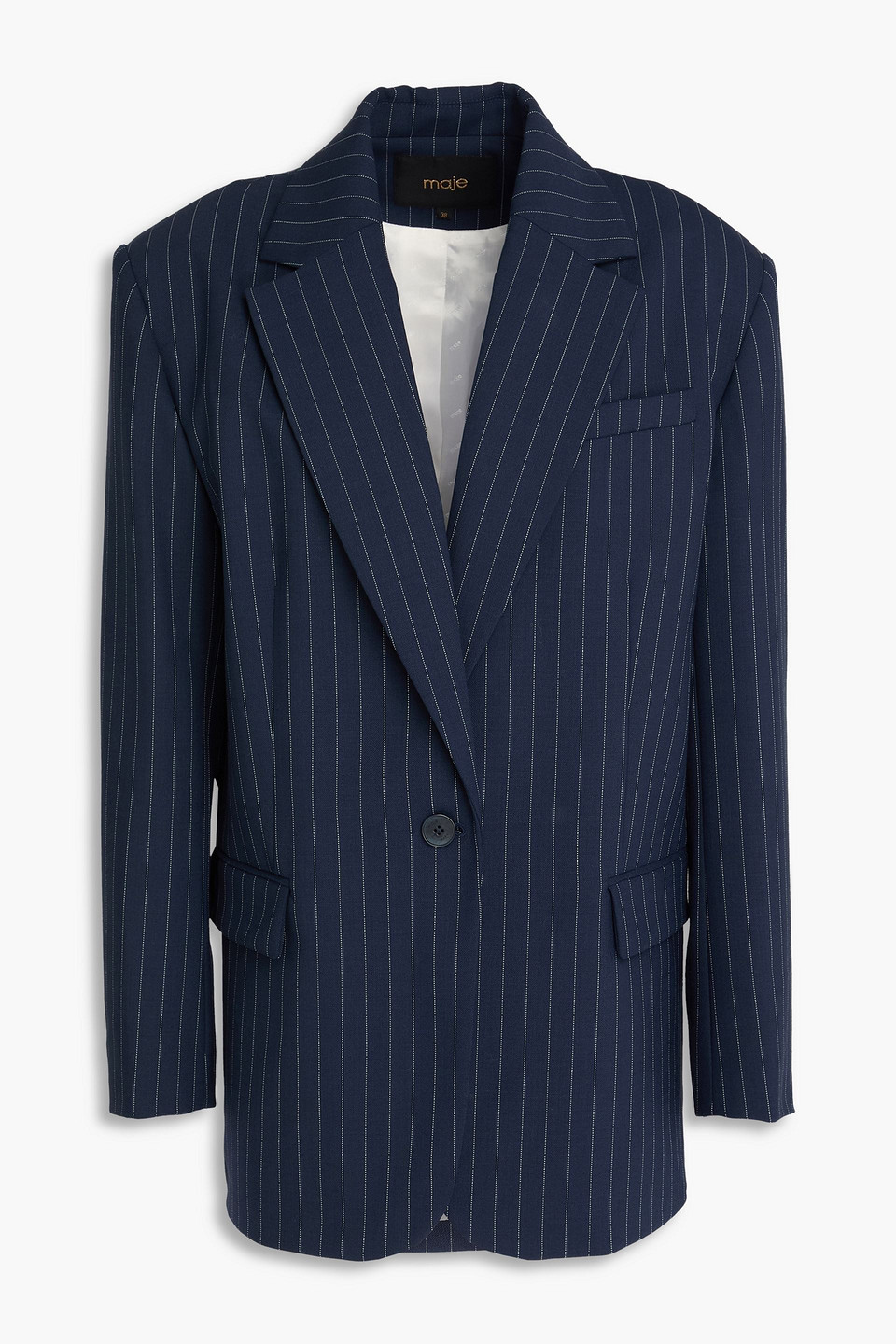 Maje Pinstriped Wool-blend Twill Blazer In Blue
