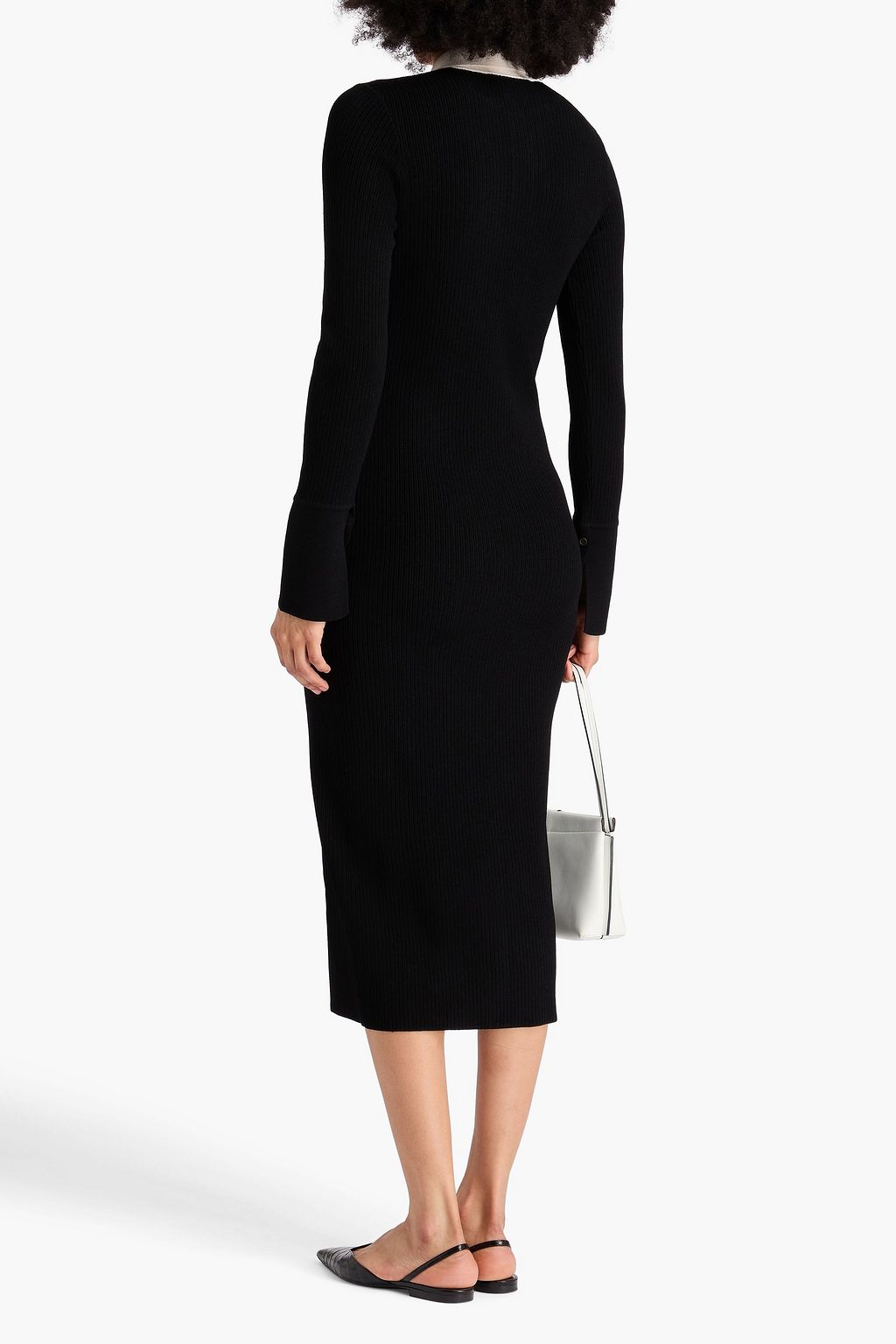 AUTUMN CASHMERE Two-tone ribbed-knit midi shirt dress