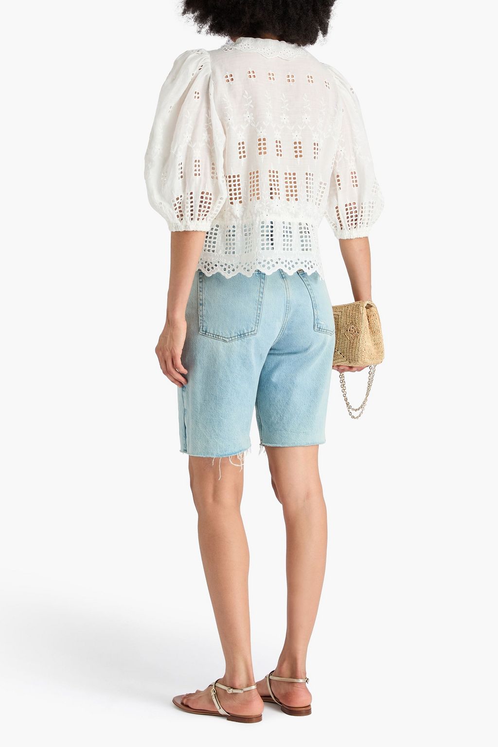 MAJE Broderie anglaise ramie peplum blouse
