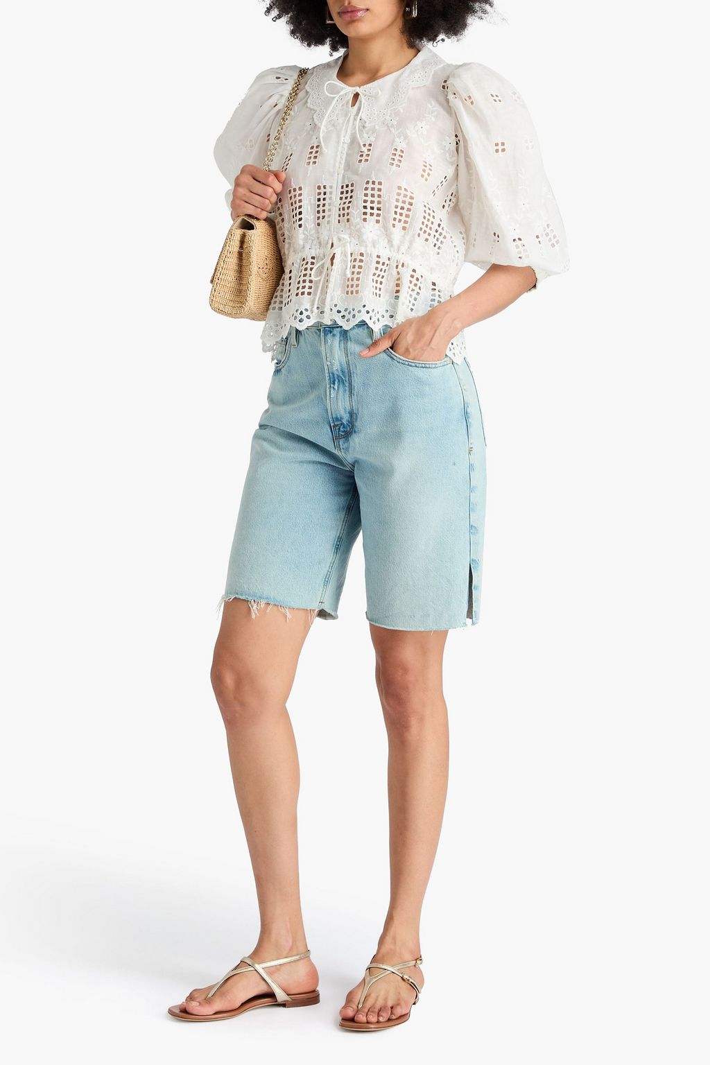 MAJE Broderie anglaise ramie peplum blouse