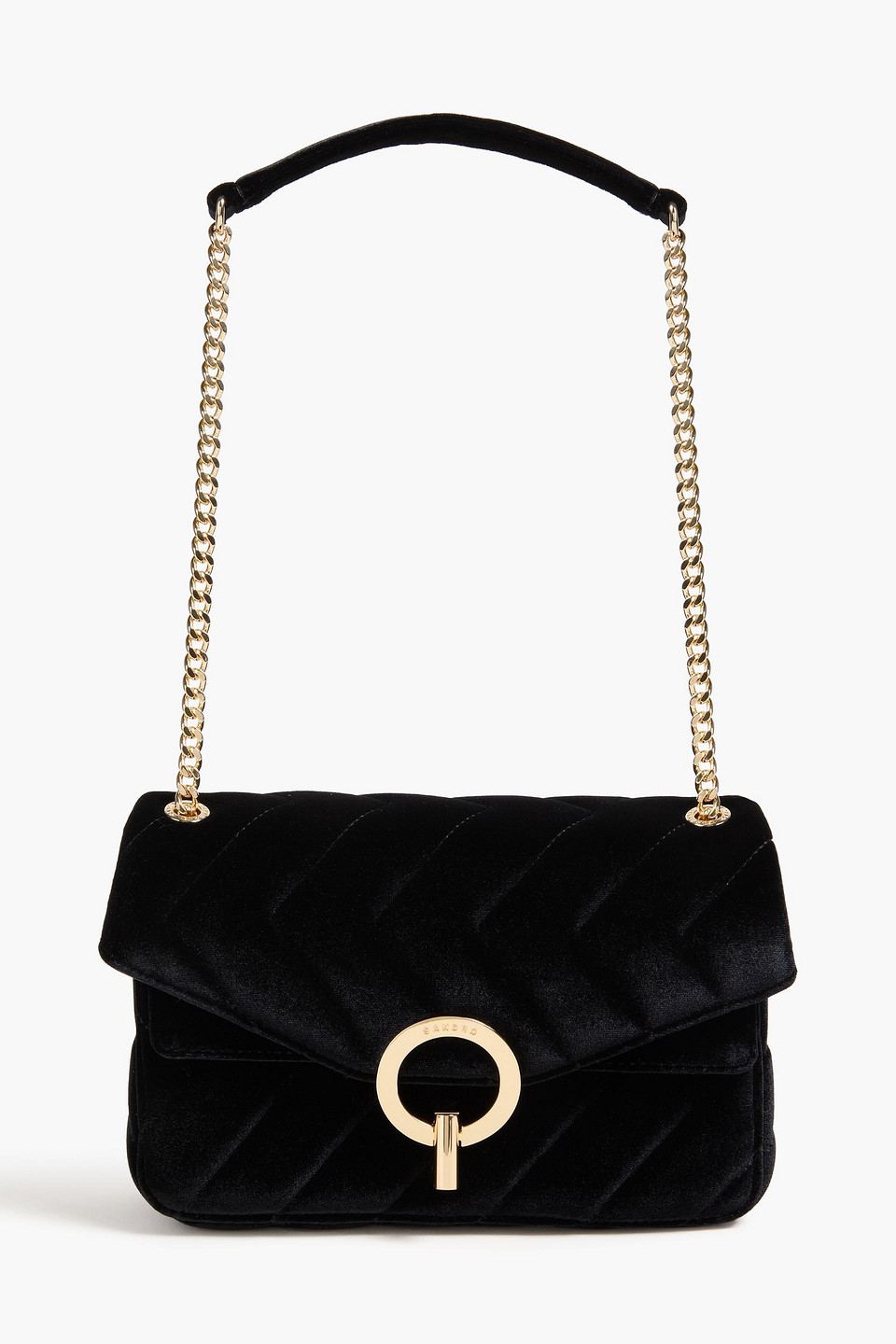sandro - quilted velvet shoulder bag - black - onesize