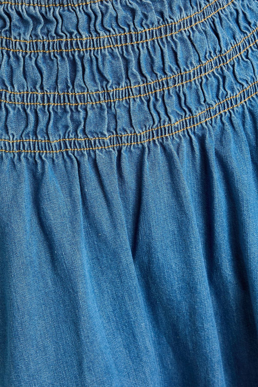 MAJE Shirred denim midi skirt