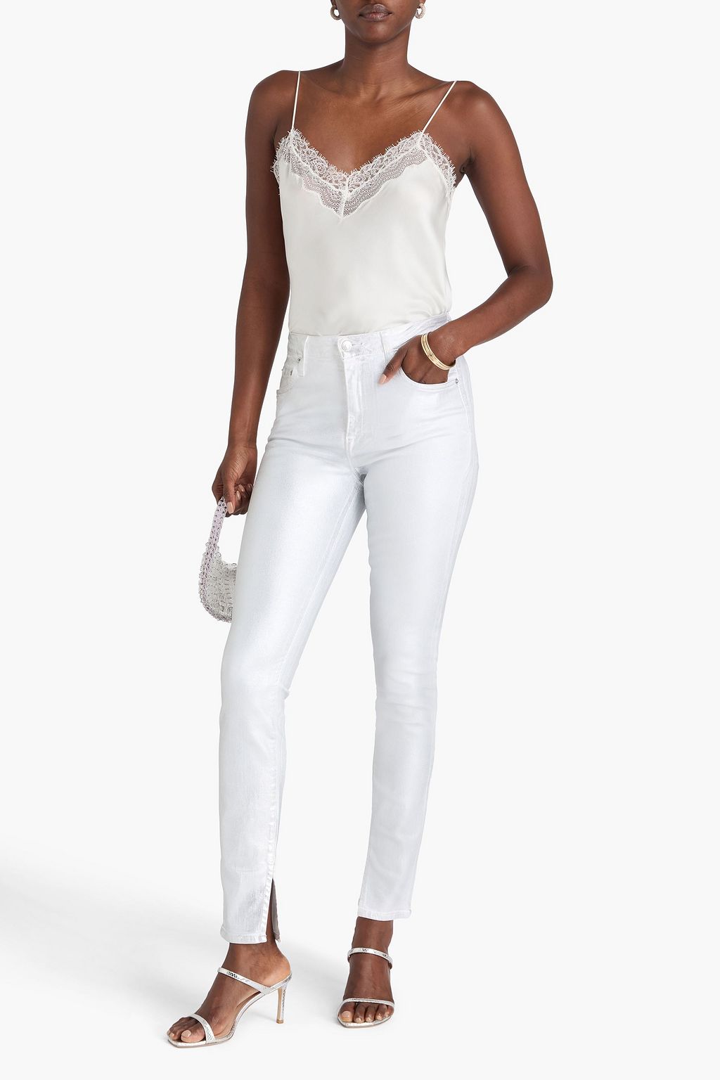 SIMKHAI Rae hoch sitzende Skinny Jeans mit Metallic-Effekt