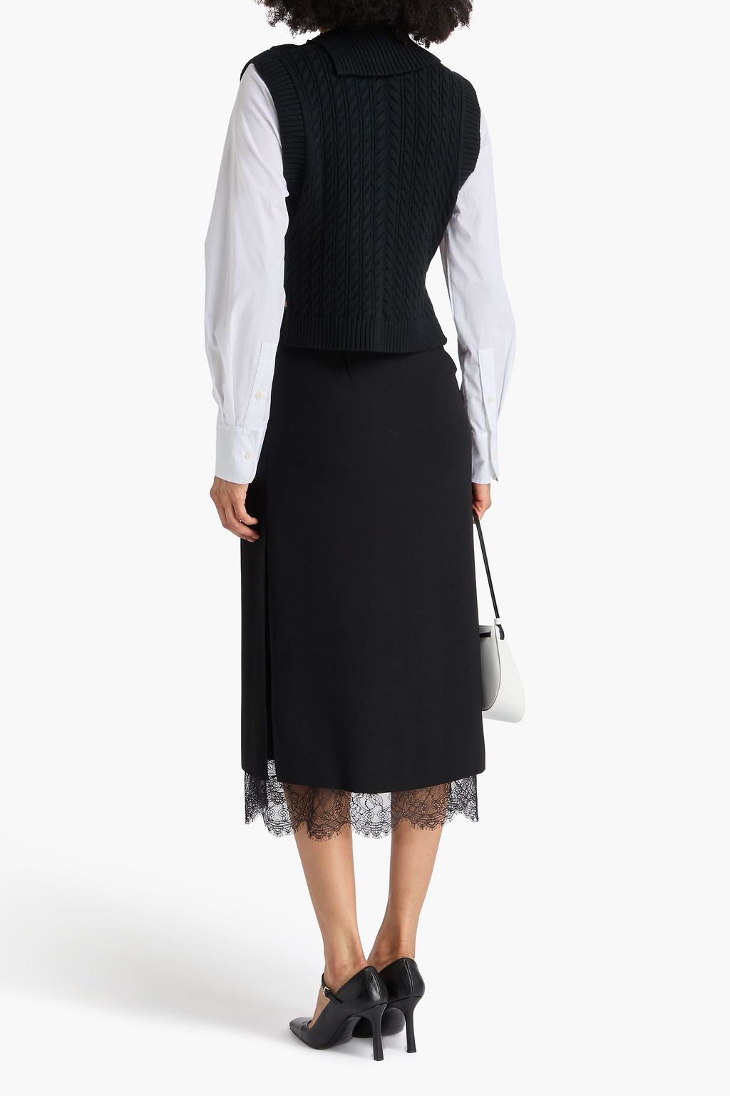 SIMKHAI Linnea cotton-blend poplin and cable-knit turtleneck sweater